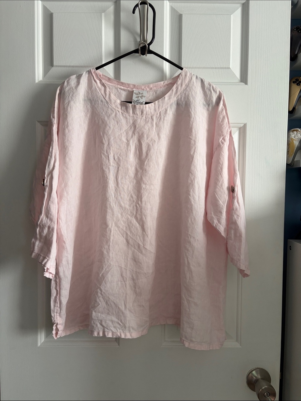 Match Point USA Linen Scoopneck Lagenlook 3/4 Sleeve Blouse Top Size L